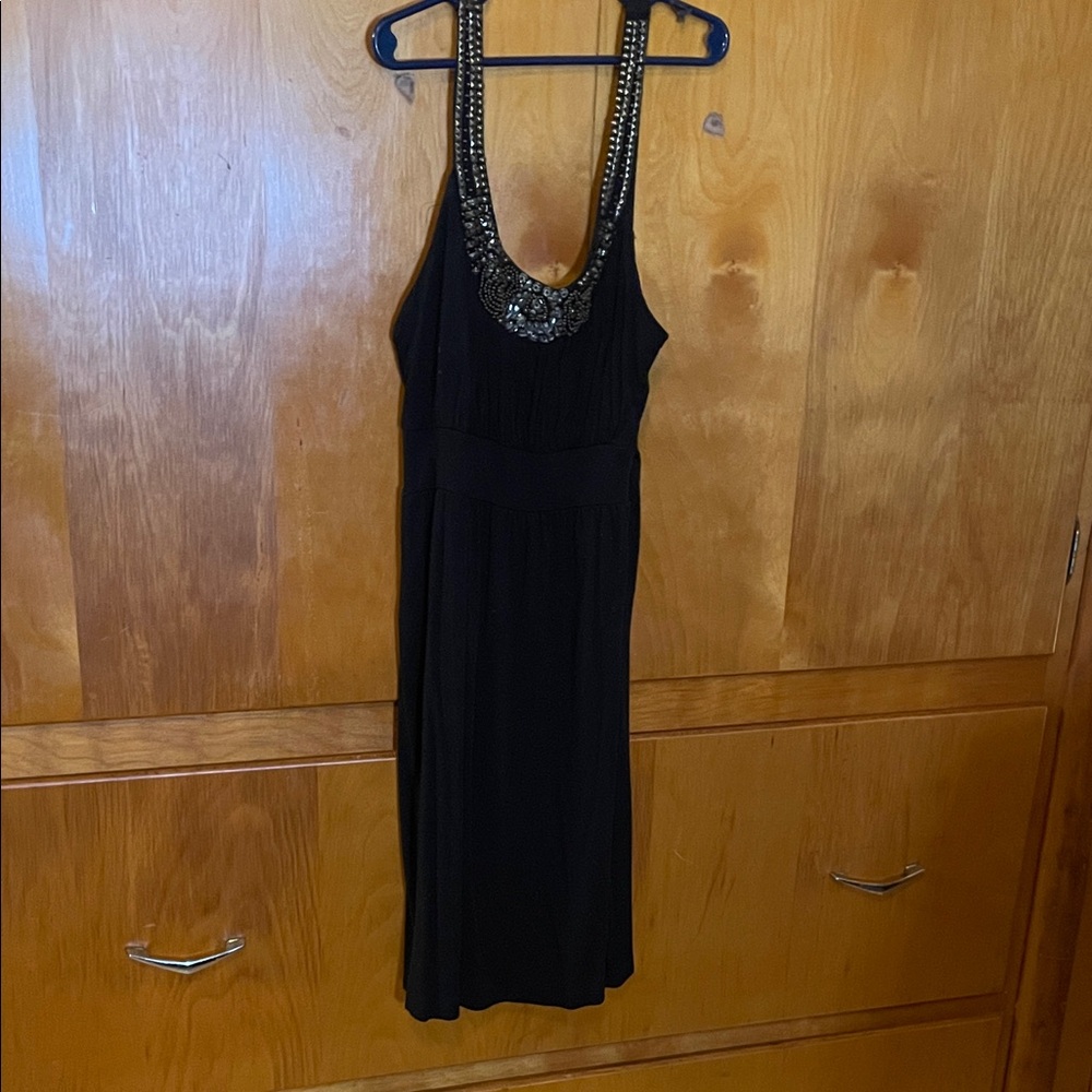 Soprano Black Backless Dress with Embellished Neckline